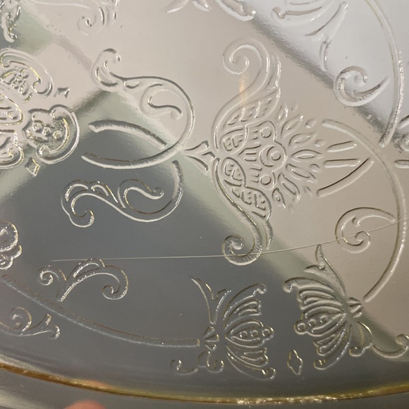 HAZEL ATLAS FLORENTINE #2 POPPY YELLOW 12" PLATTER with GRAVY BOAT INDENT—1930’s - Picture 10 of 10